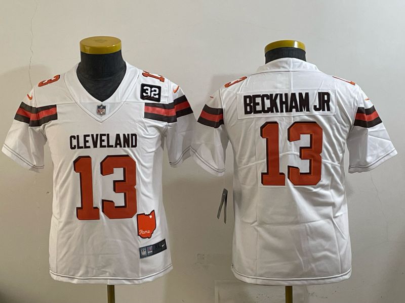 Youth 2025 Nike Cleveland Browns #13 Beckham jr white Retro Limited NFL Jersey style 02->youth nfl jersey->Youth Jersey